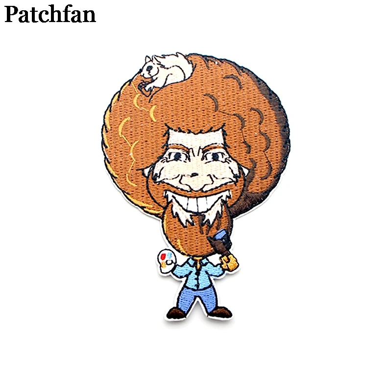 

Patchfan Happy bob ross Applique patches stickers pour sewing shirt bag clothing para jacket clothes badge iron on t-shirt A2094