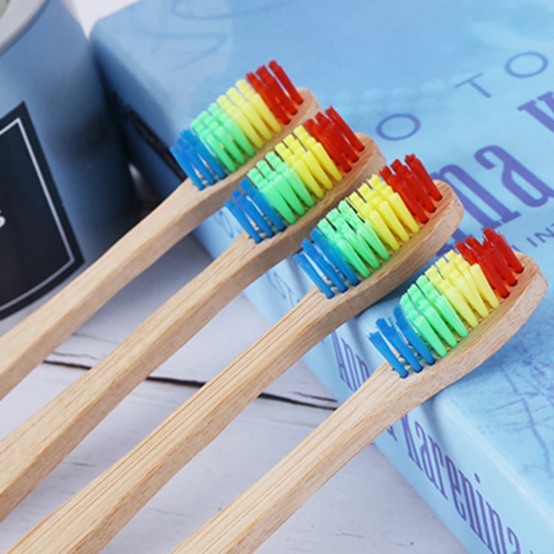 

10 pcs Colorful Head Bamboo Toothbrush Environment Wooden Rainbow Bamboo Toothbrush Oral Care Soft Bristle Wholesale