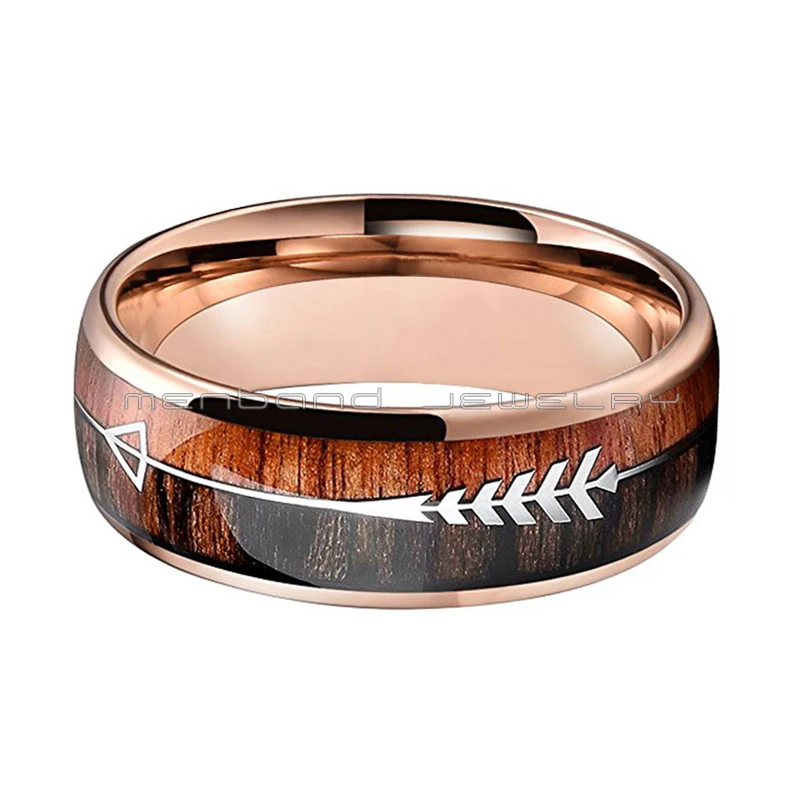 Обручальные кольца из вольфрама для мужчин и женщин, обручальные кольца из розового золота, куполообразные кольца, декор из дерева КоА и стрелы