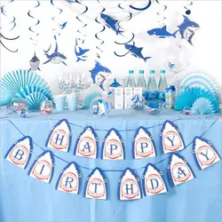 Мультфильм Акула вечерние украшения для детей день рождения мультфильм акул спираль висит вихрем подвесные украшения вечерние пляжные