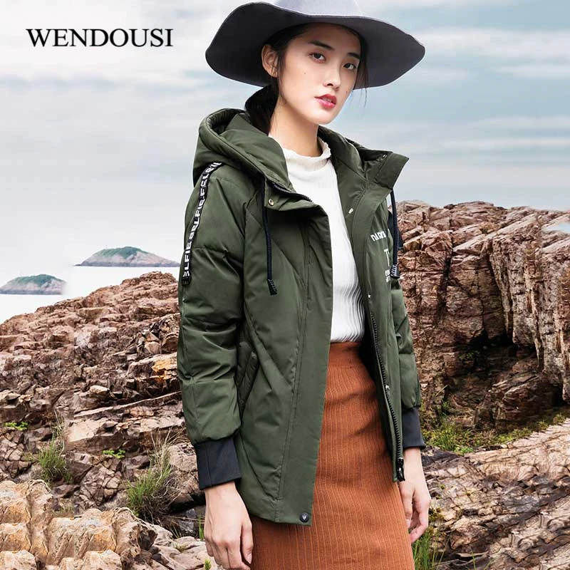 Wendousi marca Abrigos largos mujeres invierno nueva llegada gruesa con capucha Outwear letras de impresión casual Abrigos de plumas dy5666|coat brand|coat brand down - AliExpress