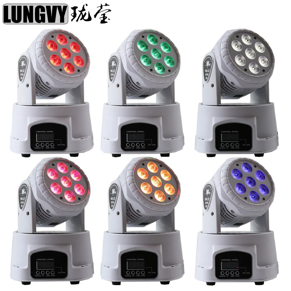 

Free Shipping 6pcs/Lot White Case 7x12w RGBW 4IN1 Led Mini Wash Moving Head Light 13CH LED Stage Effect Light
