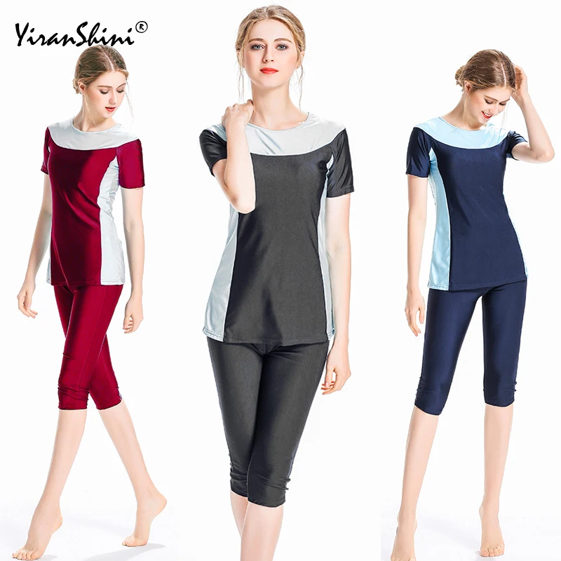 

YIRANSHINI 2018 Women Conservative Muslim Swimsuit Swimwear Summer Short Sleeve Modesty Style Swimsuit Muslimah Beach Swimsuit