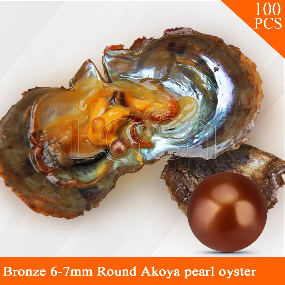 

LGSY HOT SALE Beads 100pcs 6-7mm Bronze round akoya pearl in oysters with vacuum package