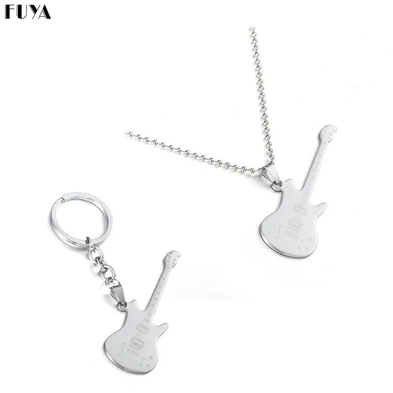 Punk Música Guitarra Pingente Neckalces Para As Mulheres Colar & Pingentes Moda Rocha Casal Chaveiro Laser de Aço Inoxidável Dos Homens Jóia