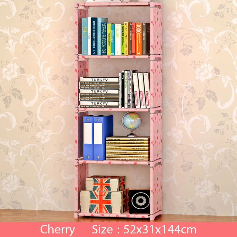 Multi-layer Simple Bookshelf Non-woven fabric organizer storage cabinet Assembly wall shelf bookcase home living room Furniture - Цвет: 5L-L-Cherry