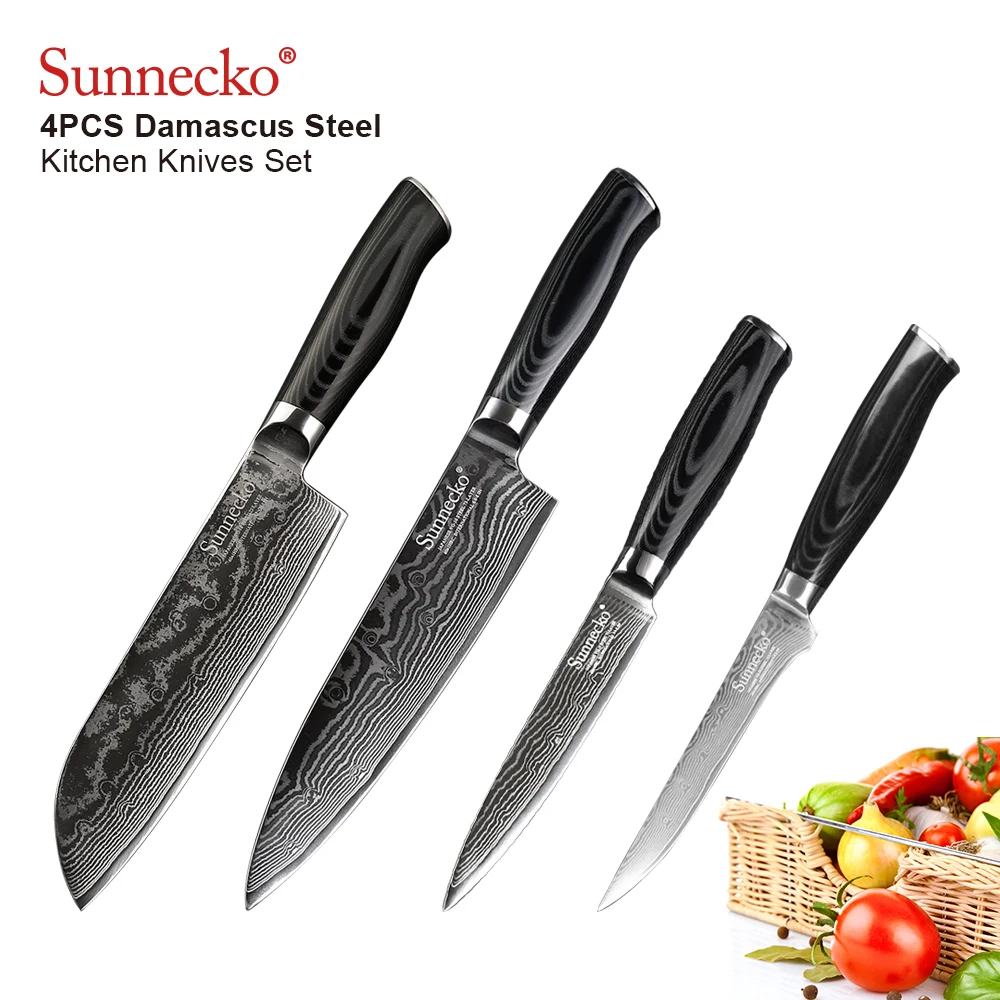 

SUNNECKO Damascus Chef Knife Japanese kitchen knife Damascus Steel Blade Micarta Handle Santoku Boning Utility Knives Sharp Cut