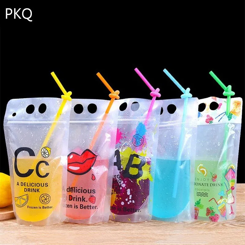 50 X New 5 Styles Plastic Drink Packaging Bag Pouch for Beverage Juice