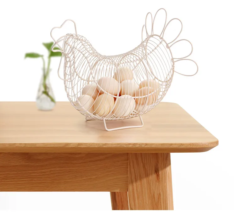 Куриная дизайнерская корзина для яиц из белой металлической проволоки, контейнер для хранения Перепелиных яиц, винтажный дом, кухонная корзина для хранения пищевых фруктов