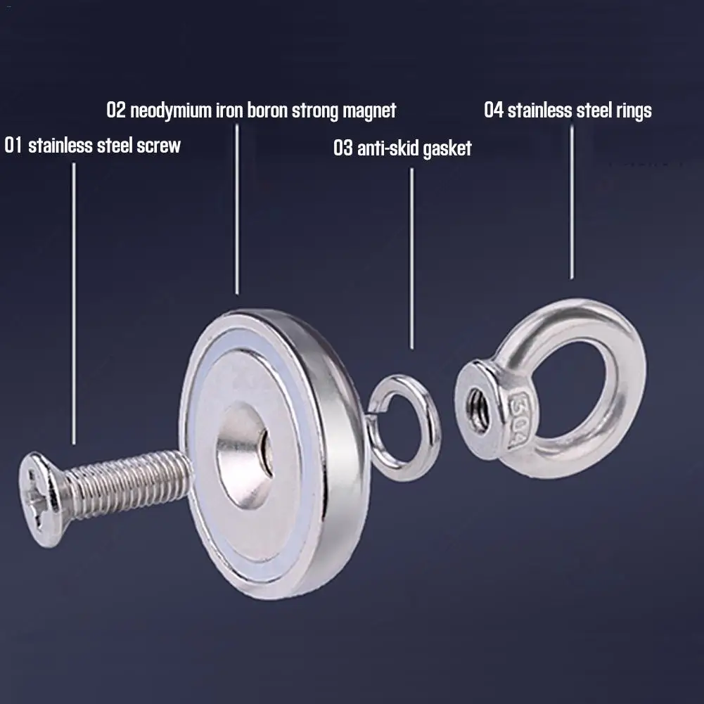 Супер сильный рыболовный магнит неодимовый магнит с потайным отверстием и рым-болтом 20 м веревка тяговое усилие 110 кг рыболовный магнит
