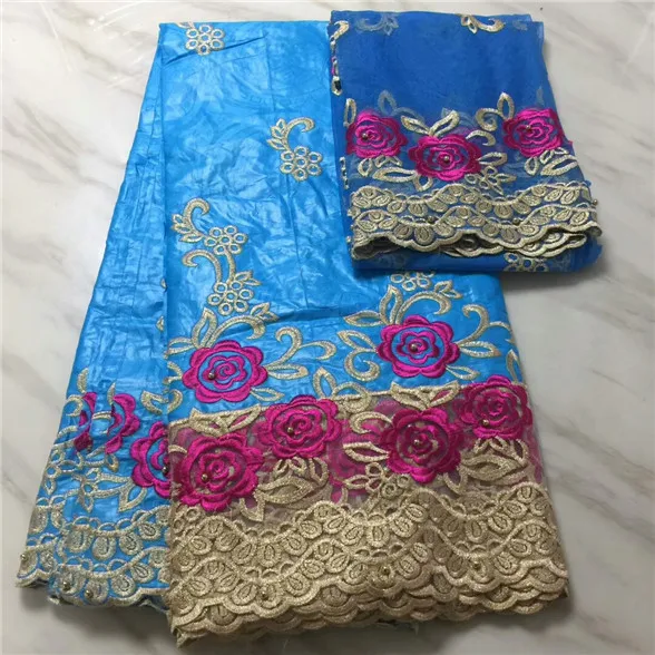 African Lace Fabric Guinea Bazin Riche Set With 2 Yard French Net 2018 Latest Getzner 16-8-1pp sky blue | Дом и сад