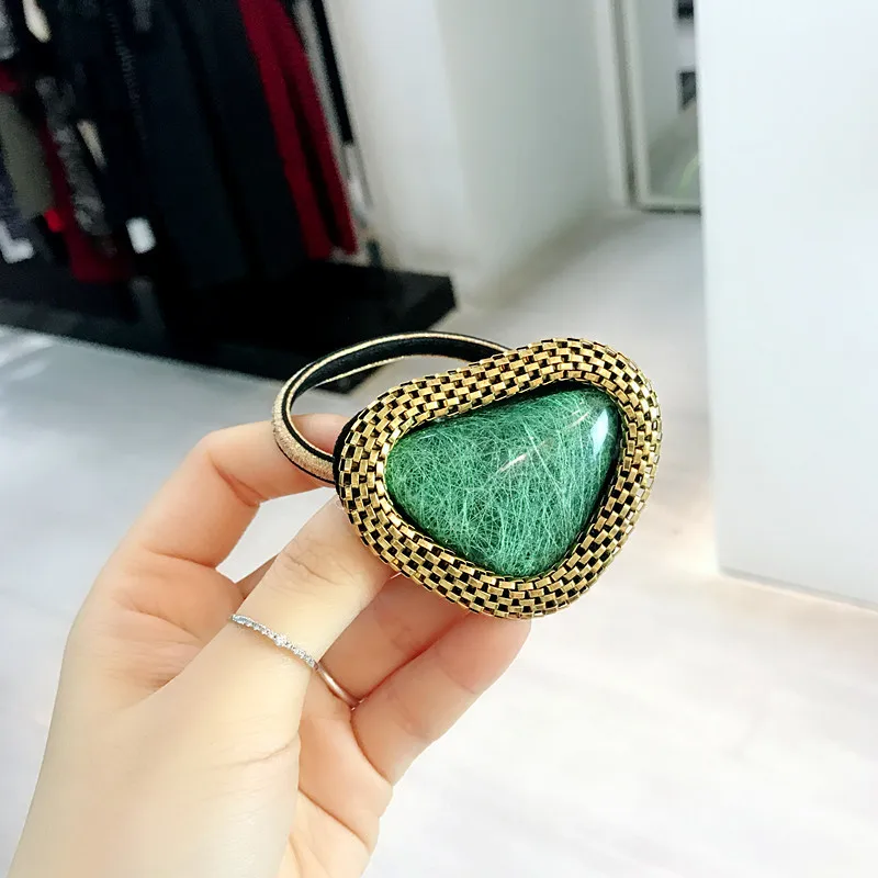 Triangle metal hair rope rubber band color retro hair ring head rope flowers chic elastic hair band fashion hair accessories gum