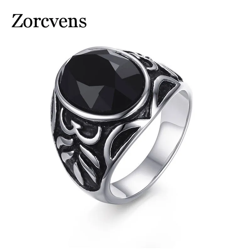Modyle New Fashion Men Black Stone Rings Vintage Oval Biker Rings for Men Party Jewelry Wholesale