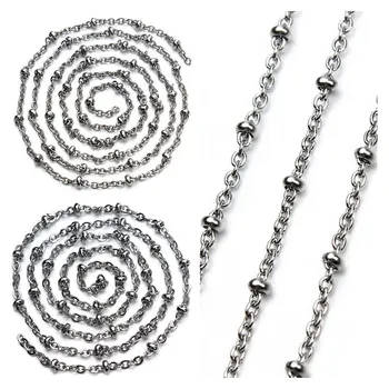 

5meter/lot Stainless Steel Open Link Chain With Bead Charm For Jewelry Making Diy Bracelet Necklace Bulk Rolo Oval Chains F3618