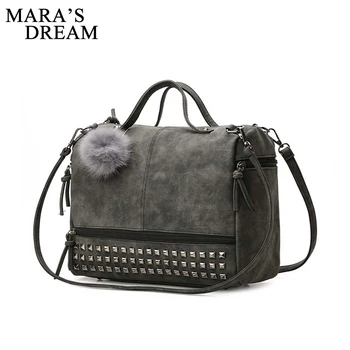 

Mara's Dream Top-Handle Bags Vintage Nubuck LeatherBags Rivet Larger Capacity Bags for Women 2018 Shoulder Bag bolsa Bags