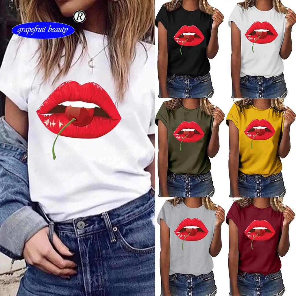 

2019 summer new fahsion loose Ladies Crew Neck T-Shirt Plus Sexy Women Angel Print T Shirt See short sleeve Short Sleeve
