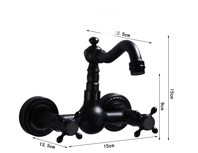 Dual Cross Handles Wall Mounted Oil Rubbed Bronze Bathroom Kitchen Basin Sink Swivel Faucet Mixer Tap ZD1279