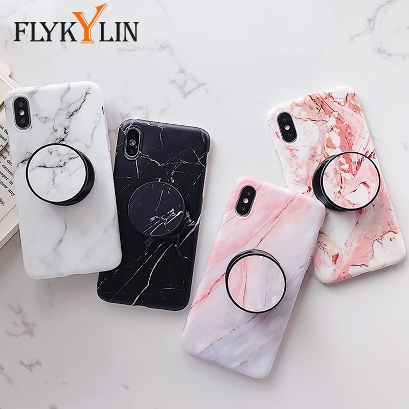 

FLYKYLIN Marble Case For iphone X XR XS Max Case For iphone 6S 6 S 7 8 Plus Back Cover on Soft IMD Silicone Coque Holder Stand