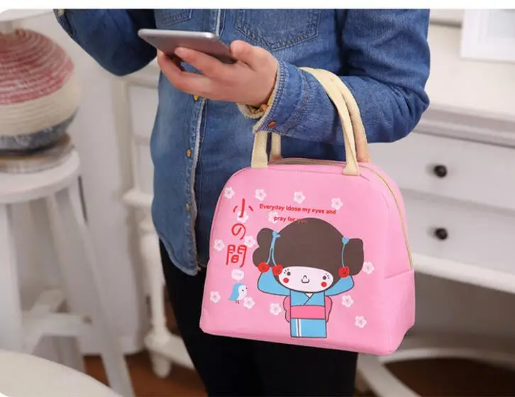 New Cute Girl Lunch Bag Large Package Thicker Thermal Insulation Bag Lunch Box Waterproof Oxford Children Food Lunch Picnic Bag
