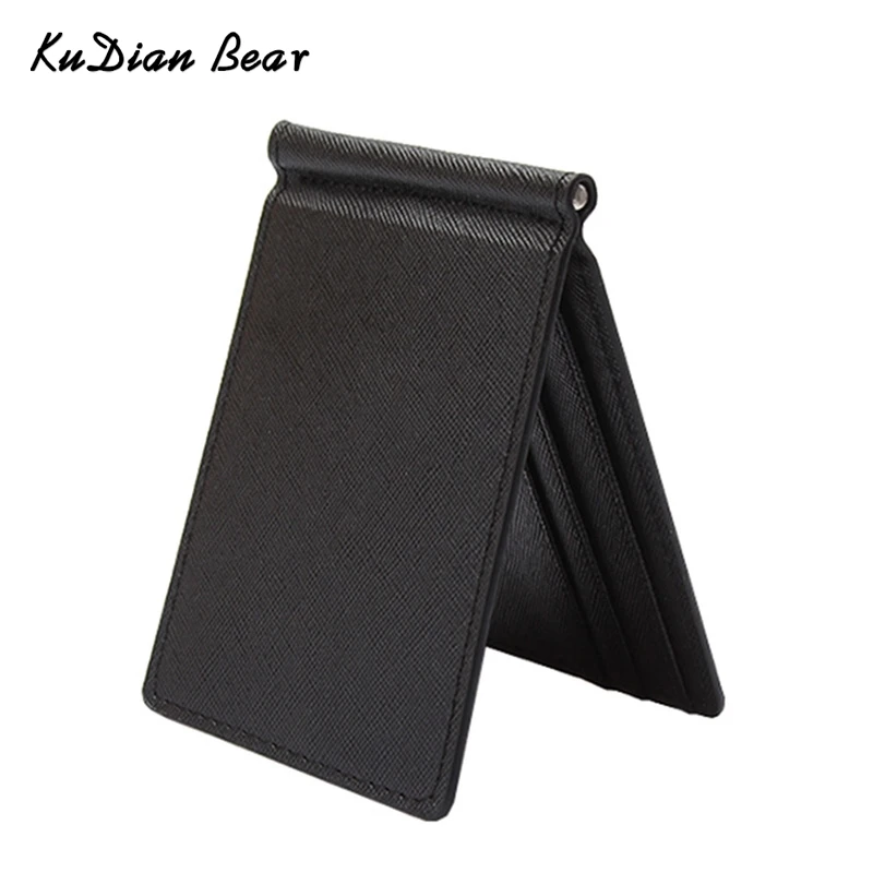 

KUDIAN BEAR Slim Men Money Clip Wallet Mental Solid Male Purses Designer I Clip Cash Holder Card Cases-- BID213 PM49