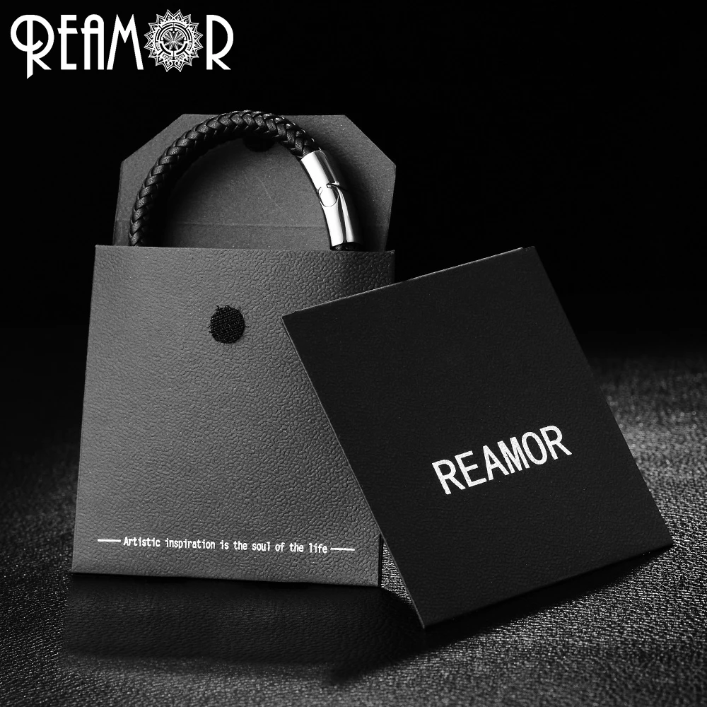 REAMOR Lucky Seven широкий плетеный кожаный веревочный мужской браслет 7 частей 316L из