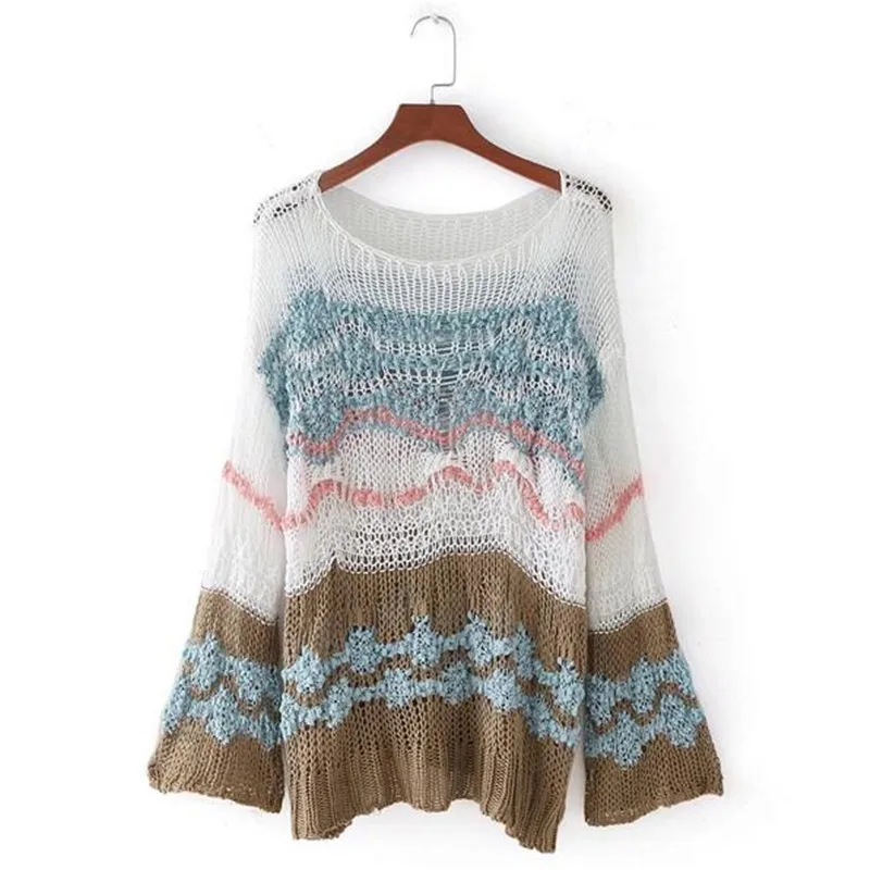 hollow out sweater knitting poncho women pullover sexy colors striped knitted sweaters and pullovers 2017 sale | Женская одежда