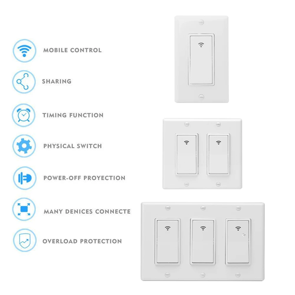 

WiFi Smart Home Wall Light Switch Timing Smart Life Remote control Switch for 1/2/3 Gang Box Compatible with Alexa Google Home