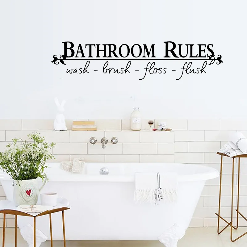 Bathroom Rules Quote Wall Murals Decals DIY Art Removable for Kids Bathroom Toilet Decor Kecar Wall Stickers Ship from USA Directly