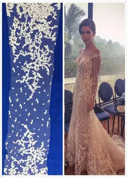 

fashionable tulle embroidery french net lace fabric David-10732 with beads for party dress