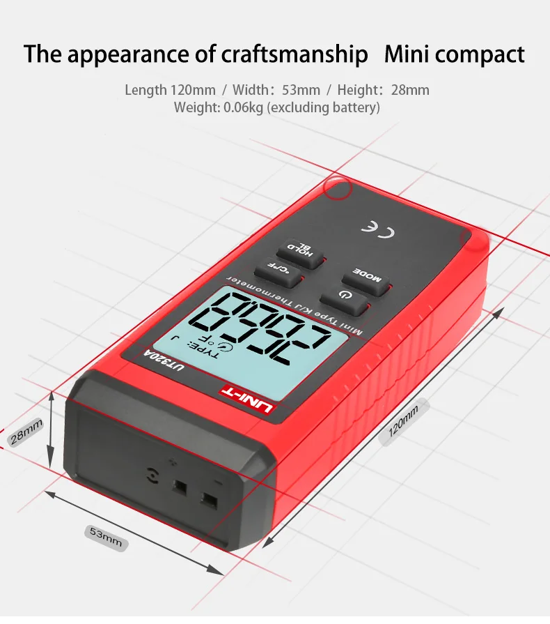 UNI-T UT320A мини-термометр контактного типа K/J выбор термопары зонда с ЖК-подсветкой измерения температуры