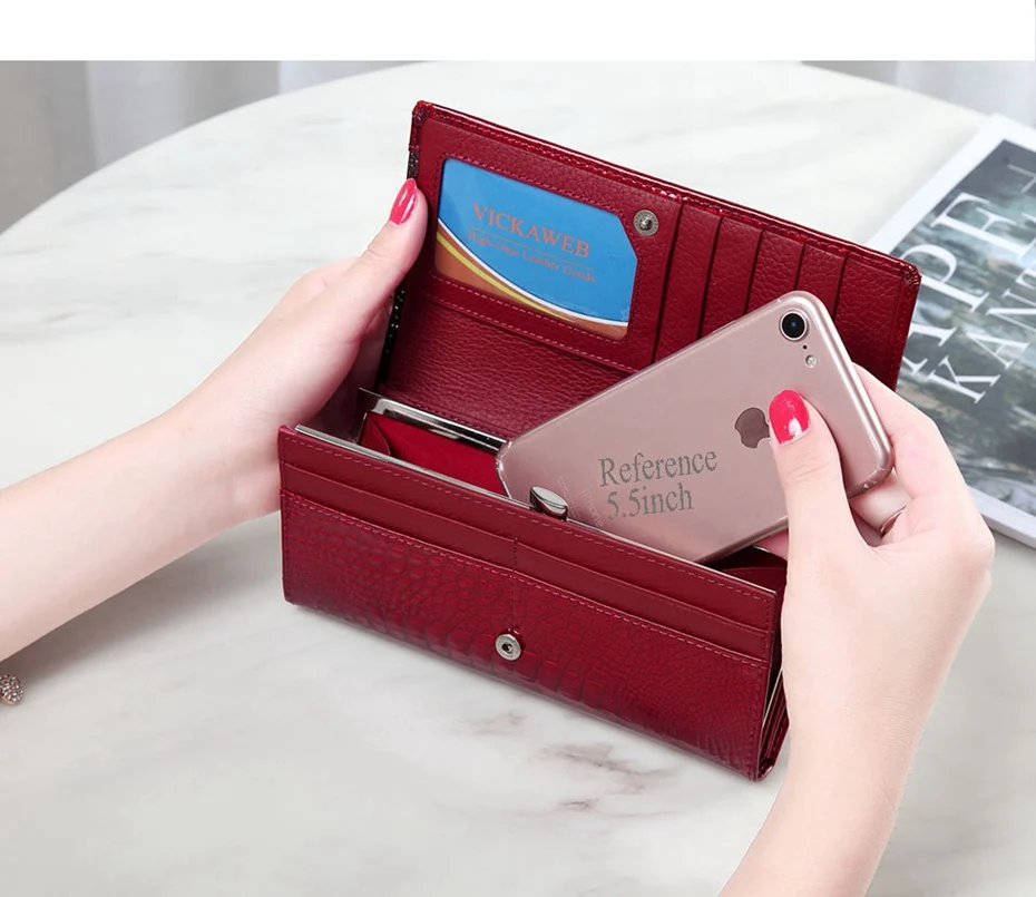 VICKAWEB Wallet Female Patchwork Long Women Wallets Genuine Leather Purses Ladies Vintage Hasp Purse Alligator Standard Wallets-AE150-1-012