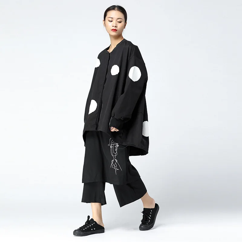 Mode O Irrégulière Corée Casual Xww949 Lâche 2017 Tranchée Femelle cou Dot Automne Femmes Manches Motif Xww949 Manteau xitao Pleine Black army Green Nouveau pwI6qqa