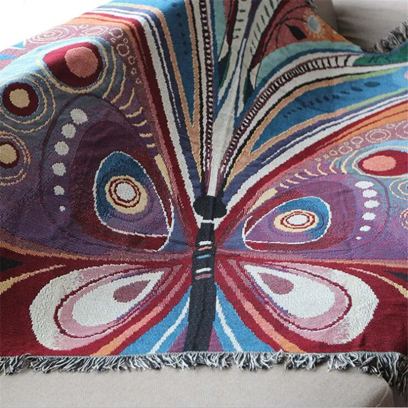 

Free shipping bohemian style cotton thread butterfly throw dustproof cover single/double size sofa leisure blanket bedspread