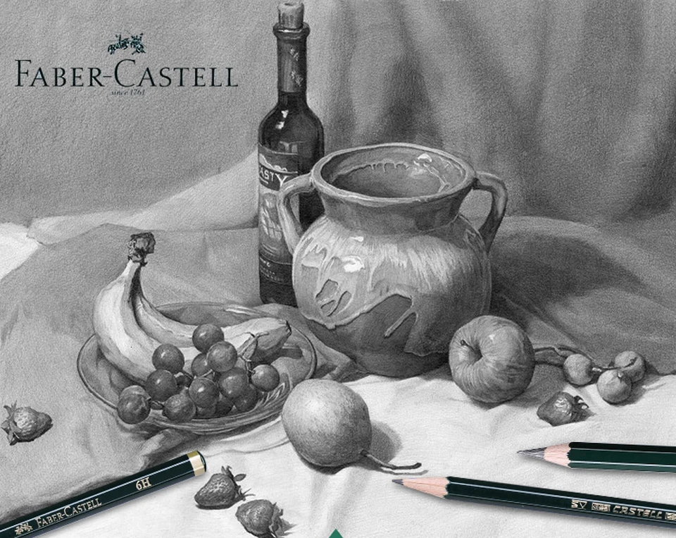 16 шт., художественные Графитовые карандаши Faber Castell 9000# для письма, затенения, эскиза, черный грифель, угольные карандаши, набор для рисования