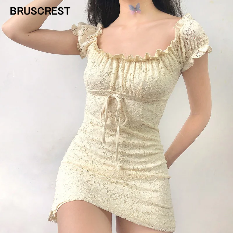 

Summer dress 2019 vintage boho casual lace dress elegant mini sexy club bow tie tunic off shoulder ruffle dress vestidos