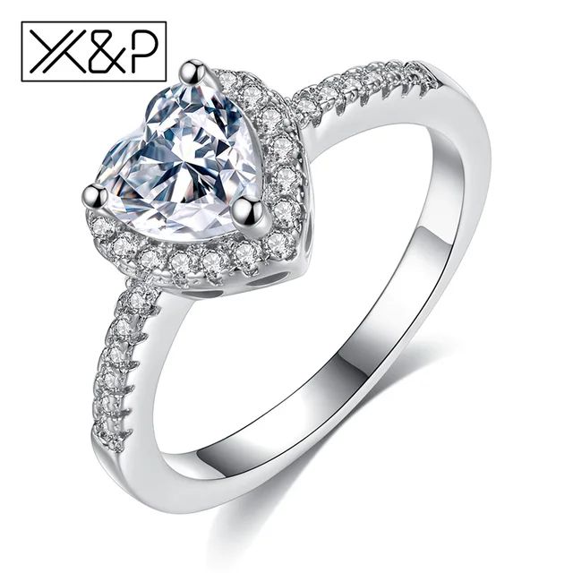X&P Fashion Luxury Silver Plated Crystal Rings for Women Girl Bridal Wedding Lov X&P Fashion Luxury Silver Plated Crystal Rings for Women Girl Bridal Wedding Lov