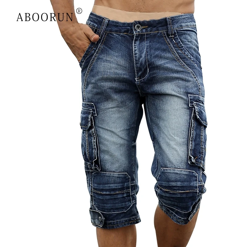 ABOORUN мужские летние шорты с множеством карманов карго шорты модные рваные до колен шорты для мужчин R1134