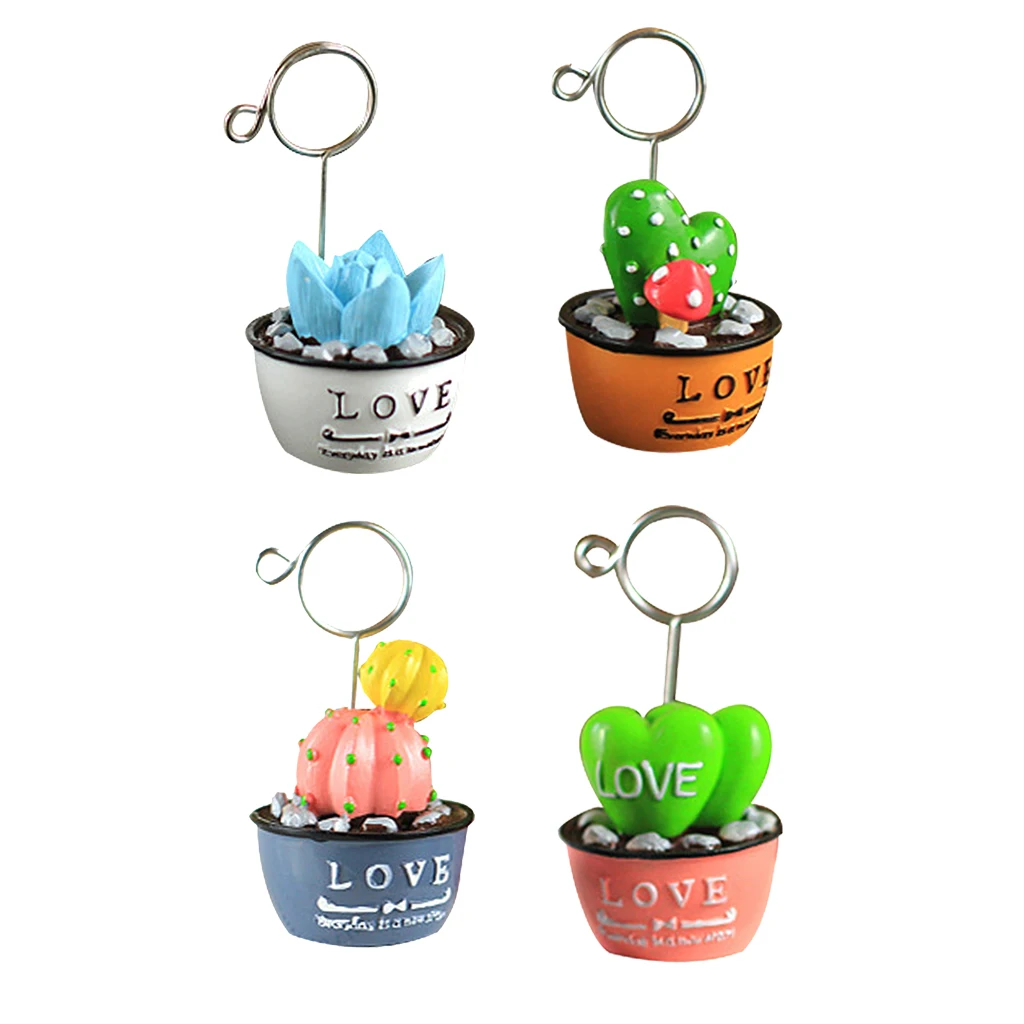 Table Number Holder Name Place Card Holder Memo Clip Holder Stand Artificial Cactus Note Holder Pictures Card Paper Menu Clip