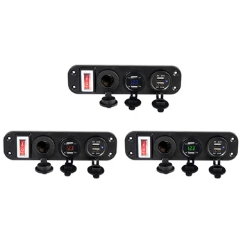 

Car Boat Truck 4 Ports USB Charger Adapter 12V Power Socket LED Voltmeter Switch