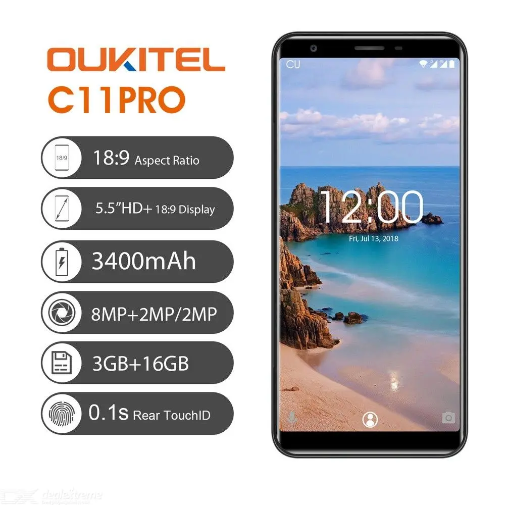 

OUKITEL C11 Pro 4G Smartphone 5.5 inch 18:9 Android 8.1 Quad Core 3GB RAM 16GB ROM Cell phones 3400mAh Mobile Phone 1PC Charger