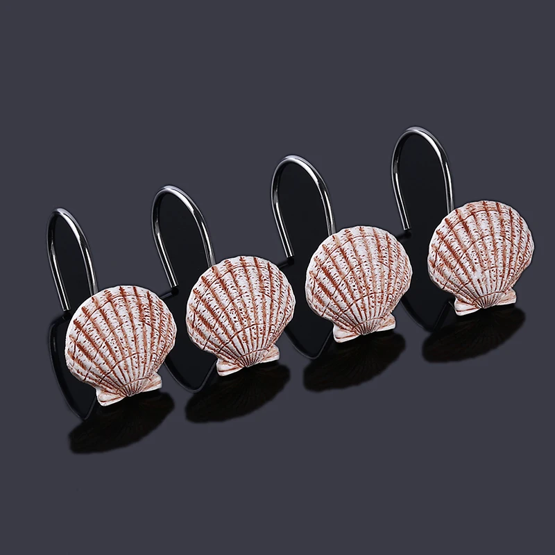 

12pcs/pack Resin Decorative Seashell Starfish Shower Curtain Iron Hooks Hanger Rails Household Hotel Bathroom Beach Storage Hook