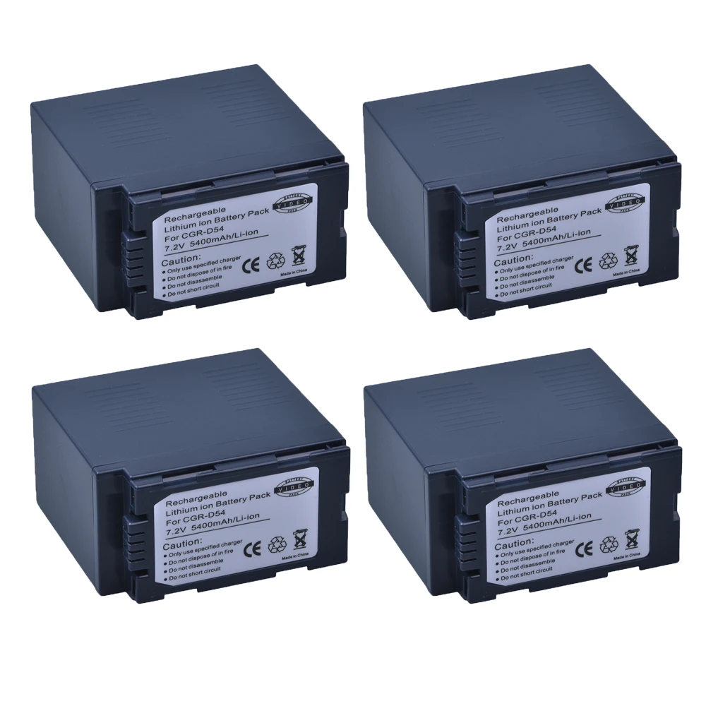 4 шт. 5400 мА/ч CGA D54 D54S Камера Батарея для цифрового фотоаппарата Panasonic AG AC8PJ AC90A HPX250 HC