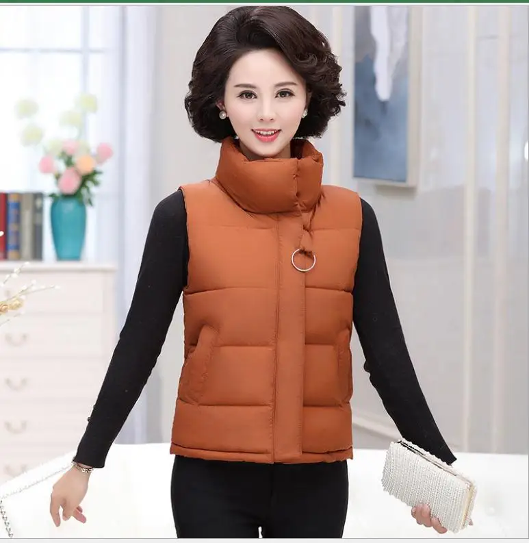 Осень-зима Для женщин короткие Vest2018Stand-Collar Для женщин теплый жилет Жилетка c хлопковым наполнителем без рукавов Женский молнии Повседневное VestCQ2558 - Цвет: caramel color