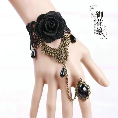 

Freeship vintage black lace gothic medieval style cosplay hand decoration