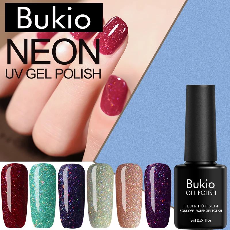 Набор неоновых гель лаков для ногтей Bukio 8 мл полуперманентный замачиваемый