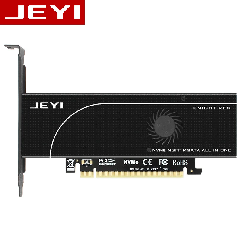 JEYI KNIGHT PCIE3.0 NVME адаптер x16 PCI-E полная скорость M.2 2280 алюминиевый лист теплопроводность кремния Вафля Вентилятор охлаждения SSD