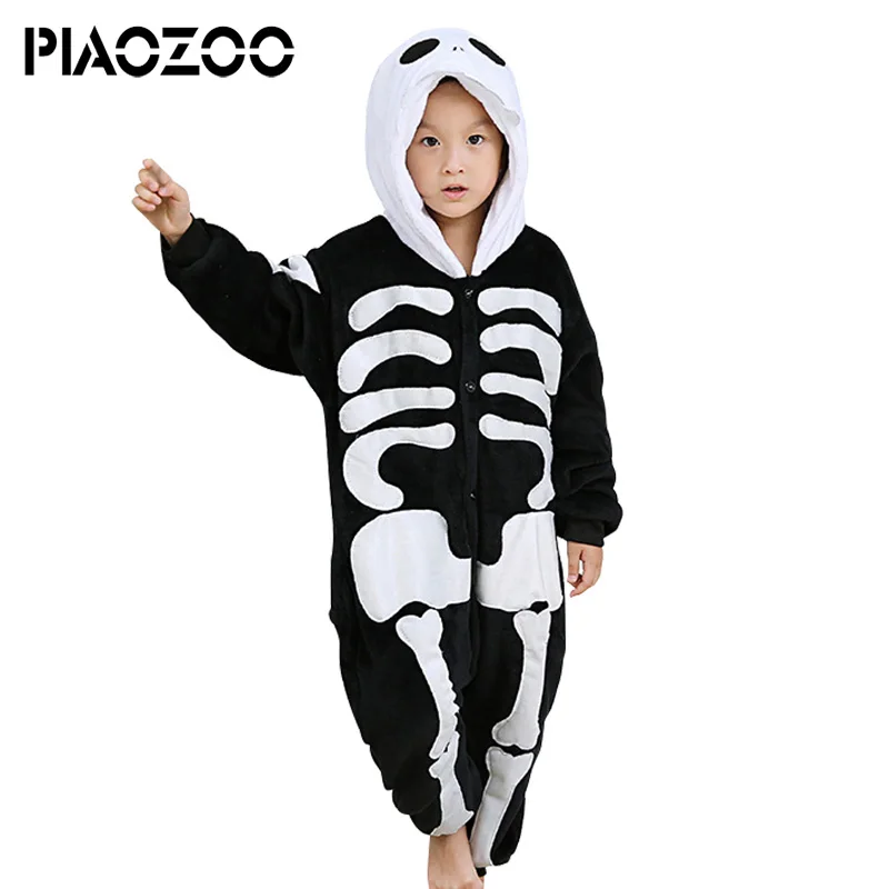 Skull Skeleton fleece hoodie kid pajamas sleepwear plus size scary halloween winter cosplay Overalls Jumpsuit pajamas animalP20