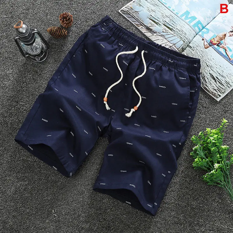 dark blue B Мужские шорты сплошной цвет дышащий Slim Fit средняя талия половина брюки для лета FDC99 - Цвет: dark blue B