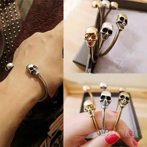 

Wholesale Fashion Hot Retro Vintage Cool Punk Rock Double Skeleton Skull Bracelet Bangle Women Items 0979