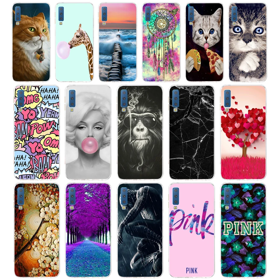 

F Case For Samsung Galaxy A7 2018 Phone Cover Silicone Colorful Printing Back Case Cover For Samsung A7 2018 A750 A750F 6.0 Inch